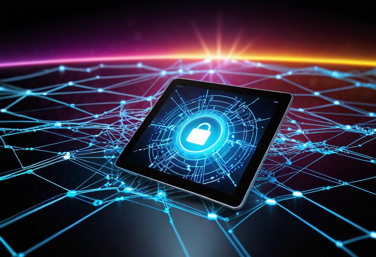 A futuristic digital landscape with sleek, modern web designs displayed on various devices. A glowing, intricate network representing SEO connectivity weaves through the scene. Bold, metallic text reading 'Unlock Your Online Potential' overlays the composition. A sense of motion and dynamic energy is emphasized. super-realistic. vibrant colors. 3D.